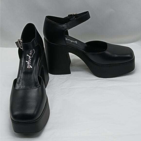 $168 Free People Gwen Mary Jane Platform Pumps Women 9.5 Black Chunky Heel Shoes - Picture 7 of 14